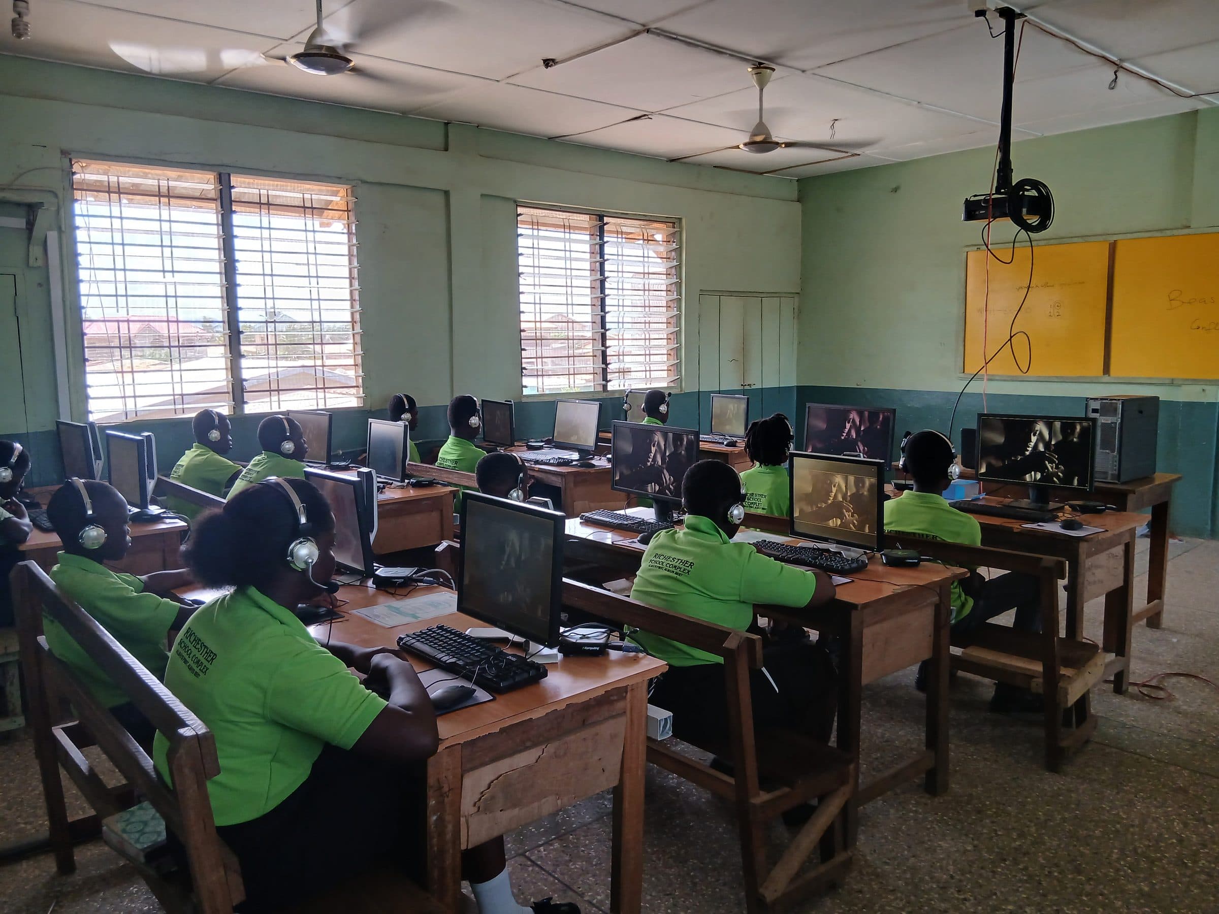 Students working at computers in the school's computer lab